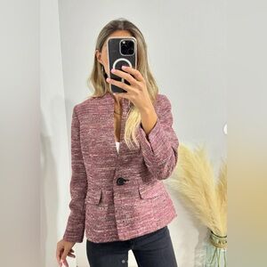 Kasper Blazer Pink Tweed Textured One Button Mandarin Collar Womens